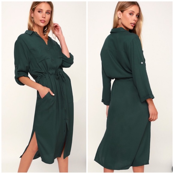 green midi shirt dress
